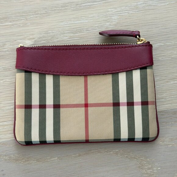 Burberry burgundy zip card holder with leather trim - Picture 2 of 6